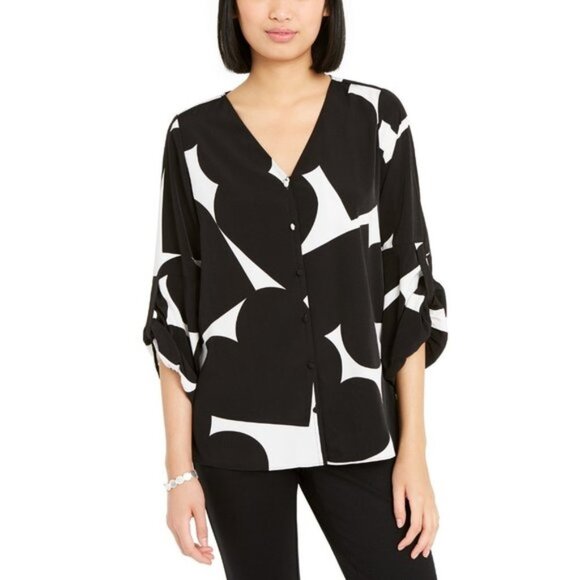 Alfani Heart-Print Gathered-Sleeve Shirt - Picture 1 of 5